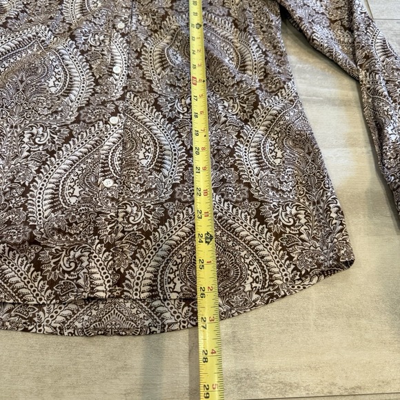 J McLaughlin Shirt Small Button Up Neutral Brown Paisley Western 100% Cotton - Picture 2 of 8
